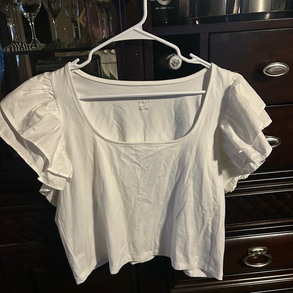 White Ruffled Sleeve Top